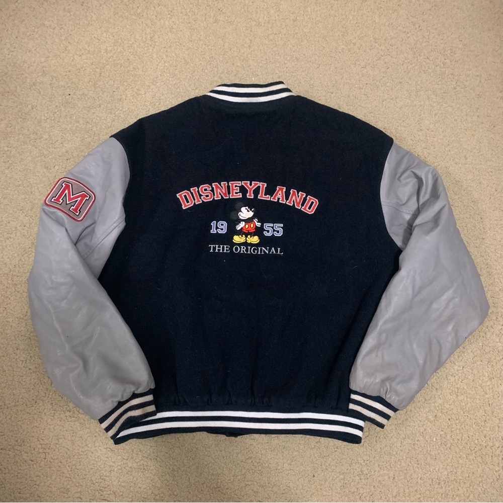 Vintage Disneyland Embroidered Navy Blue Gray Wool Varsity Jacket Men’s Medium